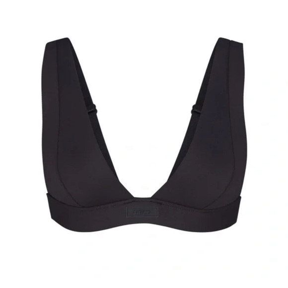 SKIMS Signature Swim Plunge Bikini Top in Onyx, Size Large - Picture 6 of 6